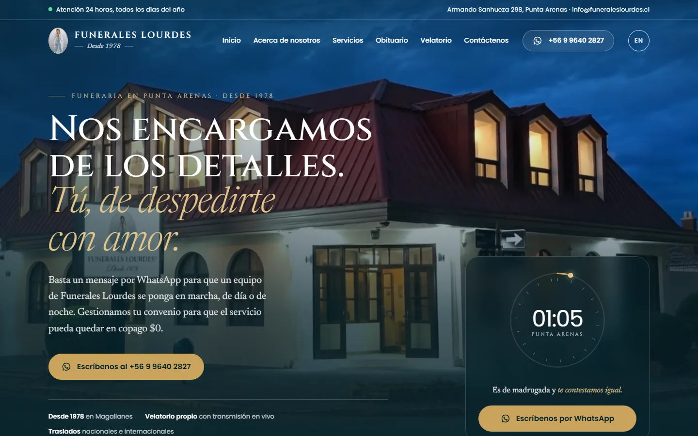 Portada del sitio web de Funerales Lourdes, desarrollado por SETUP